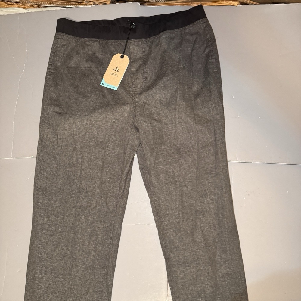 Prana Pants Mens XXL 34 Inseam Vaha Striaght Dark Gray Pull On New Hemp Blend